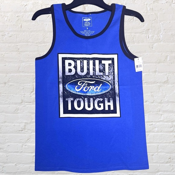 Ford Motor Company Built Tough Graphic Ringer Tank Top Size S Blue Summer NWT